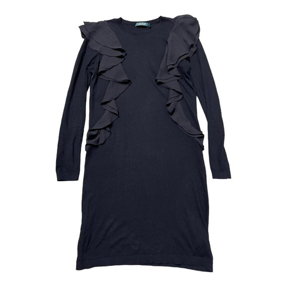 Lauren Ralph Lauren Dresses & Skirts - Lauren Ralph Lauren Women's Black Cardigan Dress Long Sleeve Ruffle Size M